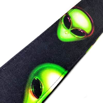 Green Alien Area 51 Guitar Strap - Green Alien on Black Guitar Straps - Area 51 Guitar Strap - Double Padded Comfortable image 3