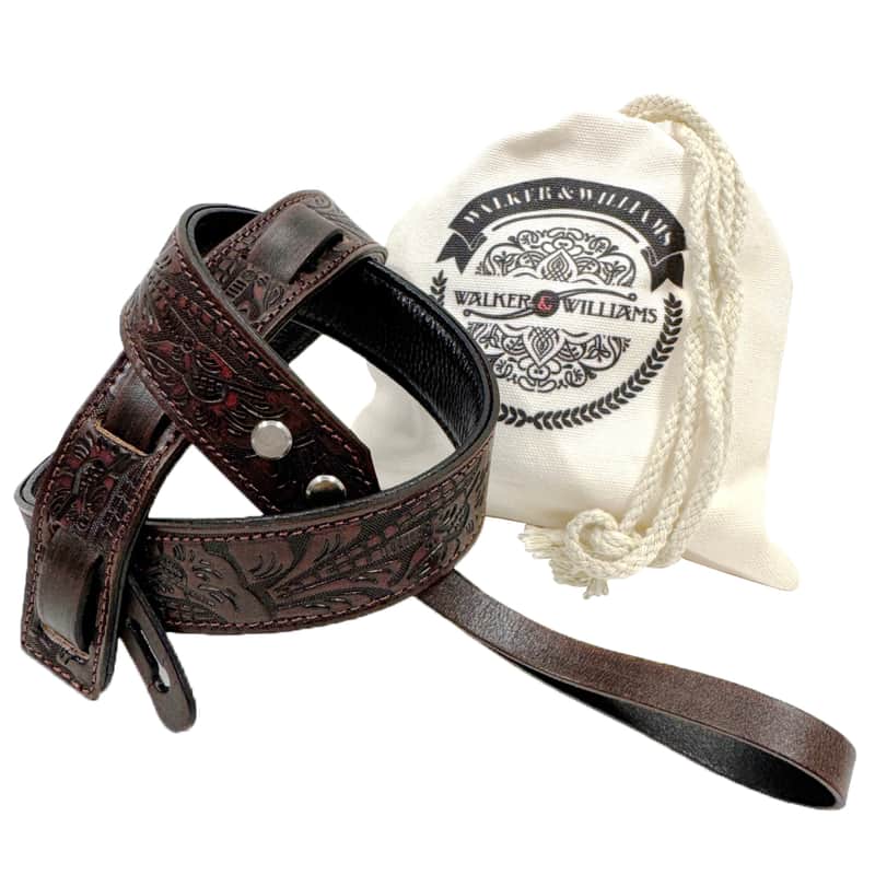 Walker And Williams M-22-RD Mahogany Red Leather Premium Padded Mandolin Strap With Live Oak Design image 1