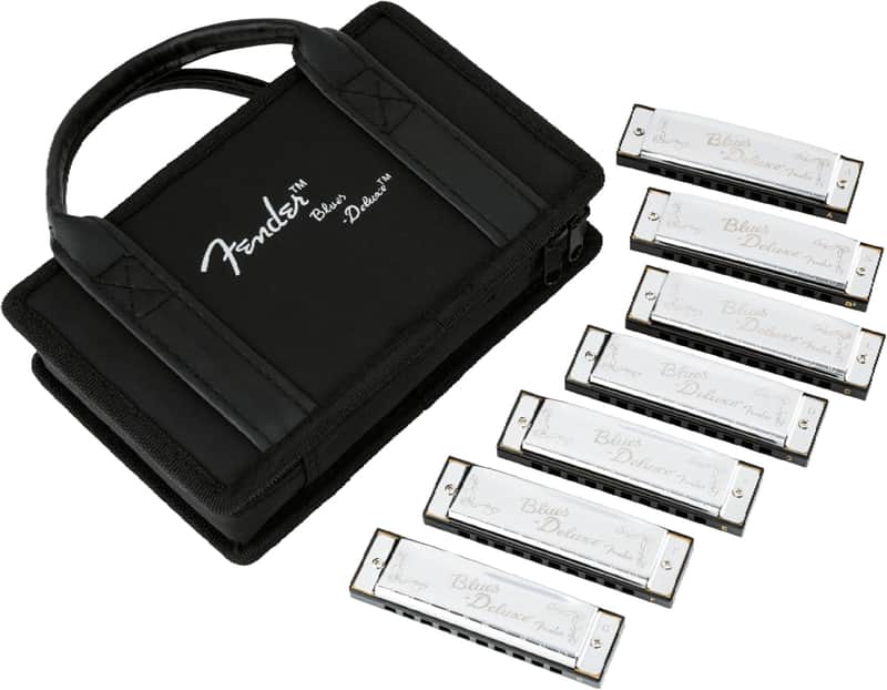 Fender Blues Deluxe Harmonica Set Of 7 - D, G, E, F, C, B Flat & A Keys w/ Soft Case image 1