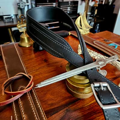 Hand Made, Hand Stitched Guitar strap "Rockatansky" in Black & Black - Vegetable Tanned Leather image 25