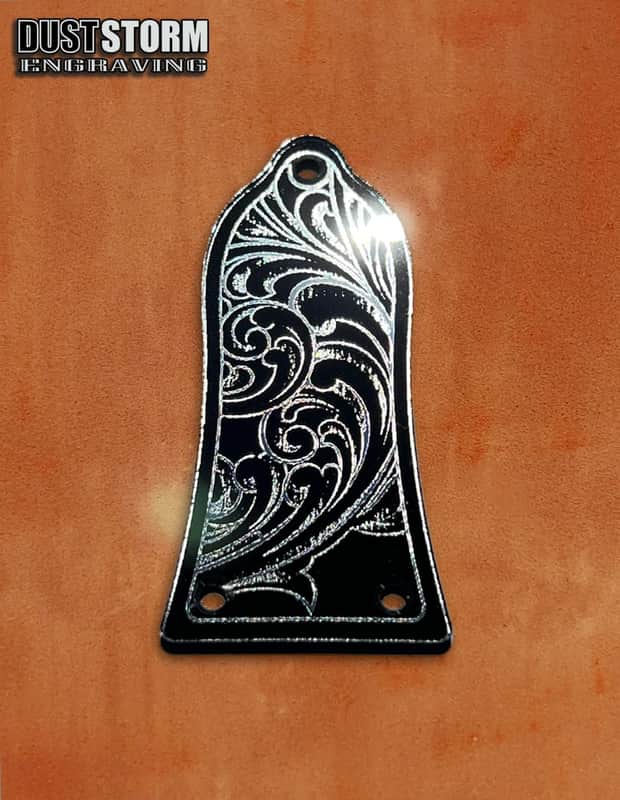 Truss Rod Cover for Epiphone Les Paul in Black with Silver Acrylic Mirror image 1