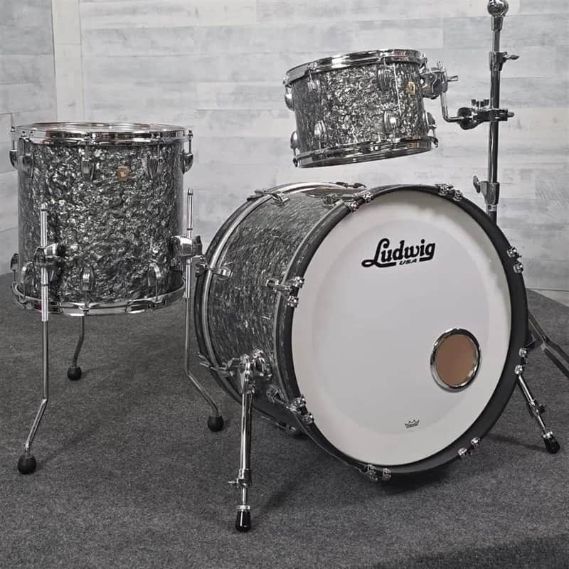 Used Ludwig Classic Maple 3pc Downbeat Drum Set Black Pearl - Good image 1