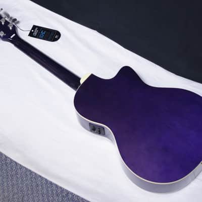 LUNA Flora PassionFlower LEFT HANDED acoustic electric parlor GUITAR - Trans Purple - LEFTY w/ Bag image 6
