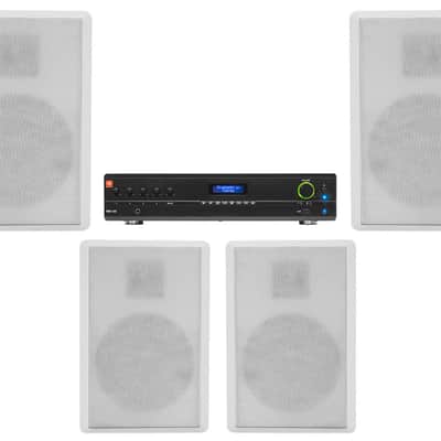 JBL Commercial Amplifier+(4) Slim White Wall Speakers for Restaurant/Bar/Cafe image 1