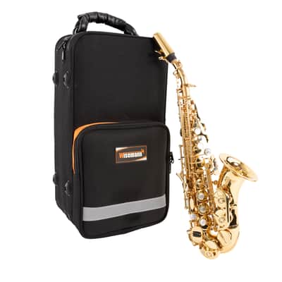 Wisemann DSS-C500 gold brass soprano saxophone, curved body, with mouthpiece and case image 1
