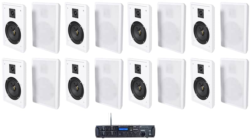 Rockville Rock Zone 8 Ch. Multi Room Home Receiver+(16) White Slim Wall Speakers image 1