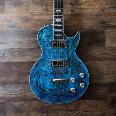 Custom LP Style Baroque Scroll Engraved LP 2026 - Turquoise and purple stain image 3