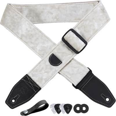 Guitar Strap 2 inch Velvet Guitar Straps with Full Grain Leather End, for Bass Electric and Acoustic Guitars, Free Strap Button, 2 Strap Locks and 4 Guitar Picks image 1