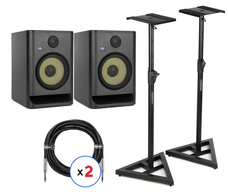 KRK ROKIT 8 G5 8-inch Powered Studio Monitor Pair with Stands and Cables image 1