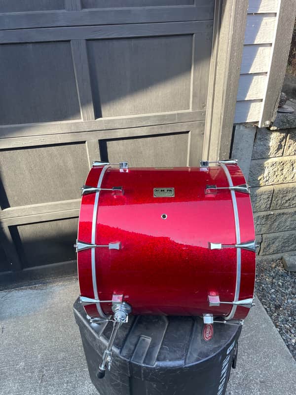 Pork Pie USA Custom Red Sparkle Wrap 18x22" Bass Drum - Great Condition image 1