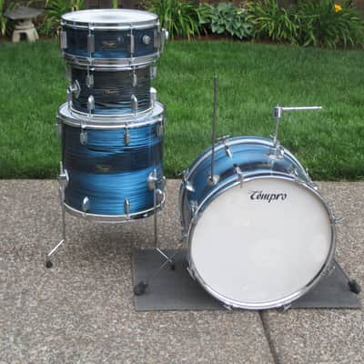 Tempro Vintage 1960s Drum Kit, Japan Made, Blue/Black Strata, Very Clean & Cool! image 13