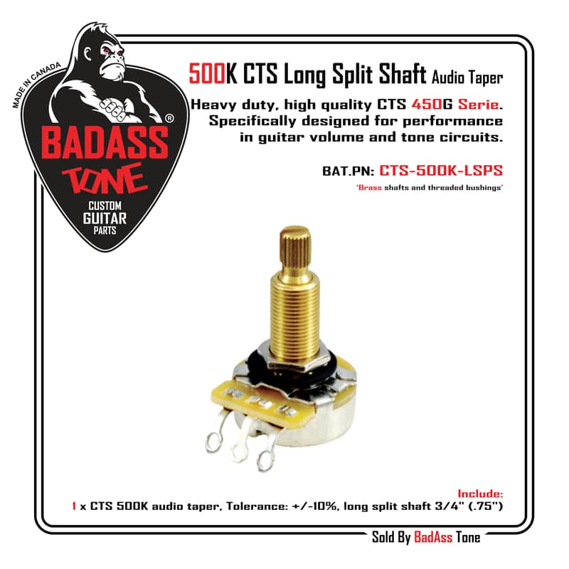 CTS 450G Series - 500K Long Split Shaft Audio Taper - Pro Guitar & Bass Pots image 1