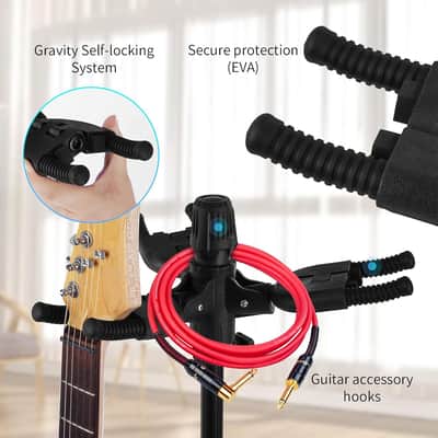 Triple Guitar Stand - Heavy Duty 3 Guitar Stand for Acoustic/Electric/Bass/Banjos, Auto-Lock Folding Design, 360° Non-Slip Base & Anti-Rust - Portable for Stage/Travel/Studio image 3