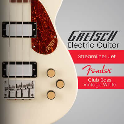Gretsch Streamliner Jet Club Single Cut Vintage White Bass Guitar Bundle image 2