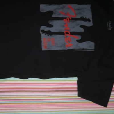 new (no tags) A+ genuine Fender Built to Inspire short sleeve T-Shirt, Black, size XL (X-Large), 100% Cotton, part # (p/n): 9112000606, Black Shirt with Gray, Red, & Black GRAPHIC image 9