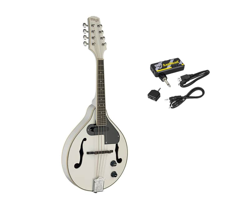 Acoustic-Electric A-Style Mandolin, White + Mini Amp for Headphones image 1