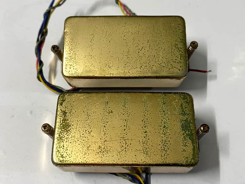 1978 Maxon PU-1 humbucker set Greco Mirage M900 8.47k + 8.3k 4 conductor leads – Relic gold original vintage made in Japan image 1