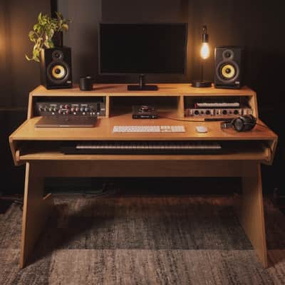 Baltic Birch Studio Desk | 9U Rack and 88-Key Keyboard Tray | Music Production Furniture image 13