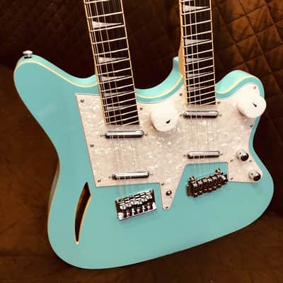 Eastwood SURFCASTER 12/6 Bound Tone-Chambered Mahogany Body Double Neck Electric Guitar w/Hard Case image 6