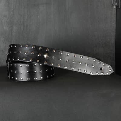 Studded Custom Leather Guitar Strap. 55” to 62” Adjustable. 2.5” wide BLACK image 1