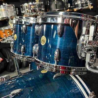 ~WOW!~ Gretsch USA Custom 4-Piece 10/12/16/22 Drum Kit Set in Azure Blue Gloss Lacquer with White Marine Pearl Bass Drum Hoops Inlays image 6
