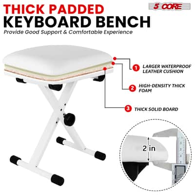 5 Core Keyboard Bench 2 Inch Padded Cushioned Piano Stool Height Adjustable 19" Guitar Seat Portable image 1