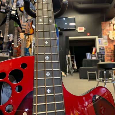 Ovation Nikki Sixx Acoustic Bass Red with Flame Image image 5
