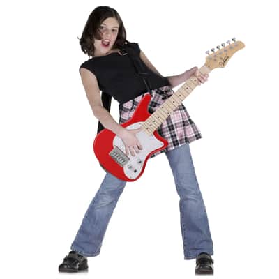 Glarry 30in Maple Fingerboard Mini Electric Guitar Kit with 5W Amplifier Bag String Shoulder Strap Plectrum Cord Wrench Tool 2020s - Red image 6