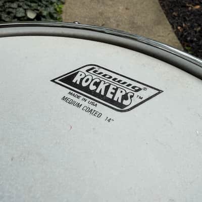 All Original Ludwig Acrolite 5x14" 8-Lug Aluminum Snare Drum w/ Rounded Blue/Olive Badge image 3