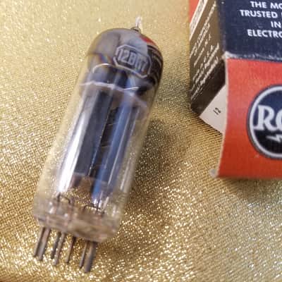 RCA 12BH7A tNOS AT1000 TESTED Balanced! PI Vacuum Tube early half wing black plate 12BH7 dual triode 1953-1954 image 1