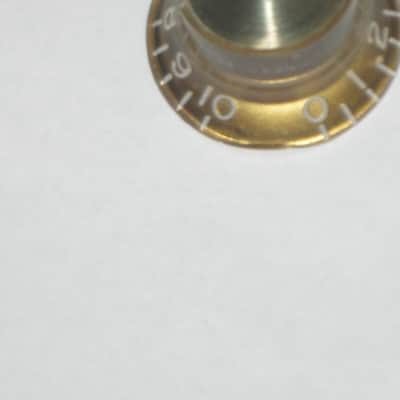 ONE very lite use genuine Gibson TONE (small print) knob from PRMK-030 set (only ONE TONE knob for sale / the other three knobs NOT included)  late 2000s or early 2010s - Knob is Gold with White Numbers & White Dashes (Gold Reflector w/ Small Black Print) image 12
