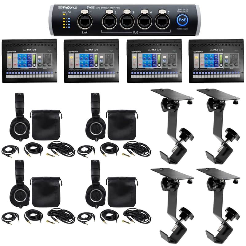 (4) PRESONUS EarMix 16M 16x2 16-Ch. AVB In-Ear Monitor Mixers+M50X Headphones image 1
