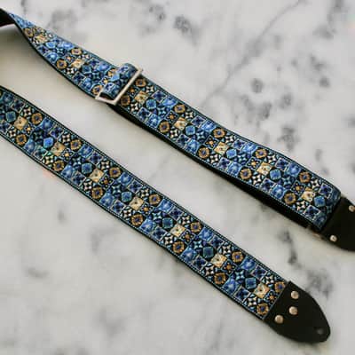 Vintage 70s Blue 'Woodstock' Guitar Strap Replica image 3