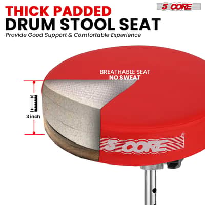 5 Core Drum Throne 3" Padded Drum Seat Height Adjustable Drumming Chair for Practice and Performance image 2