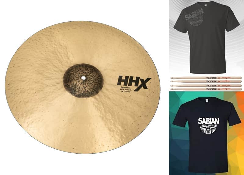 Sabian *Pre-Order* HHX 19" Complex Thin Crash Natural Finish Cymbal +Shirt & Sticks Bundle Pack Special Order Authorized Dealer image 1