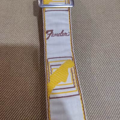 Rare Fender vintage strap 1969/1971 USA White Brown Yellow monogram horizontal logo metal fix EXC +++ image 5