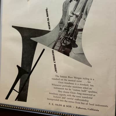 |Framed| Original 1957 Olds Band Instruments Promotional Ad Featuring Russ Morgan & Olds Trombone image 2