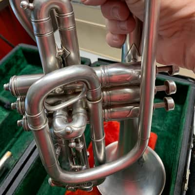 Cornet- JW York and Sons New Model Monarch Bb A 1906-1910 Satin Silver image 5