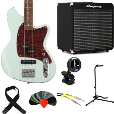 Ibanez Talman TMB100 Bass Guitar and Ampeg Rocket Amp Essentials Bundle - Mint Green image 1