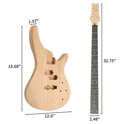 Ukscs DIY 4 String IB Style Electric Bass Guitar Kits with Mahogany Body, Maple Neck and Accessories image 4