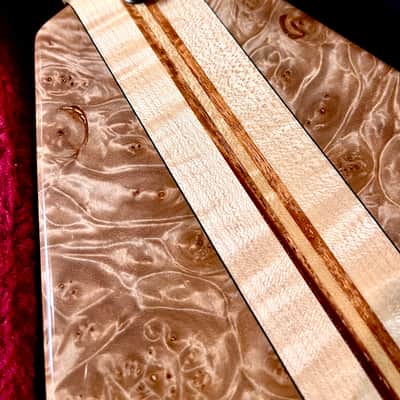 Moonstone FLAMING V flying v 1984 - Natural Paduak & maple burl image 10