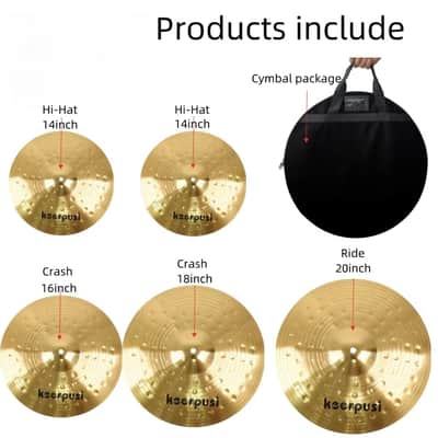 Cymbal Pack Alloy Cymbals Drum Cymbal Set 14"/16"/18"/20" Plus Free Cymbal Bag 5 Pieces Cymbals for Drum Set image 2