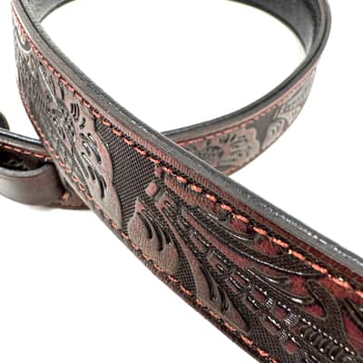 Walker And Williams M-22-RD Mahogany Red Leather Premium Padded Mandolin Strap With Live Oak Design image 5