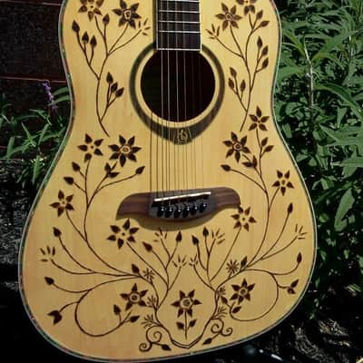 Seitzinger Custom Hand Engraved Pyrography Floral artwork Dreadnought Acoustic Guitar, DMS image 1
