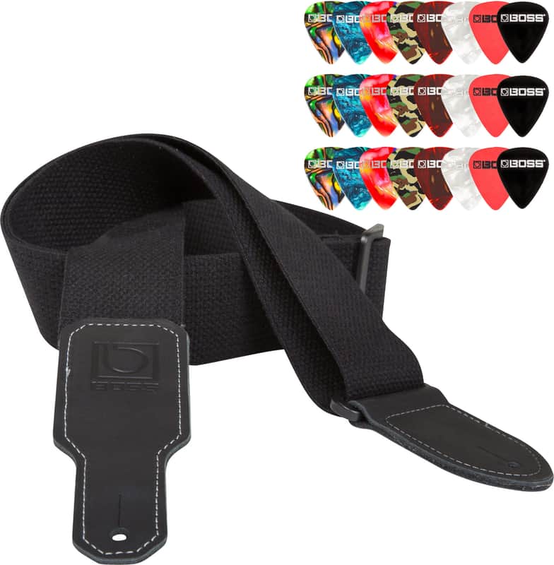 Boss BSC-20 2-Inch Cotton Guitar Strap - Black w/ Picks image 1