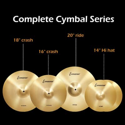 Cymbal Pack, 5 Pieces Drum Cymbals Set,14" Hi Hat Cymbals, 16" Crash and 18" Crash Cymbals, 20" Ride Cymbals for Drums Set image 7