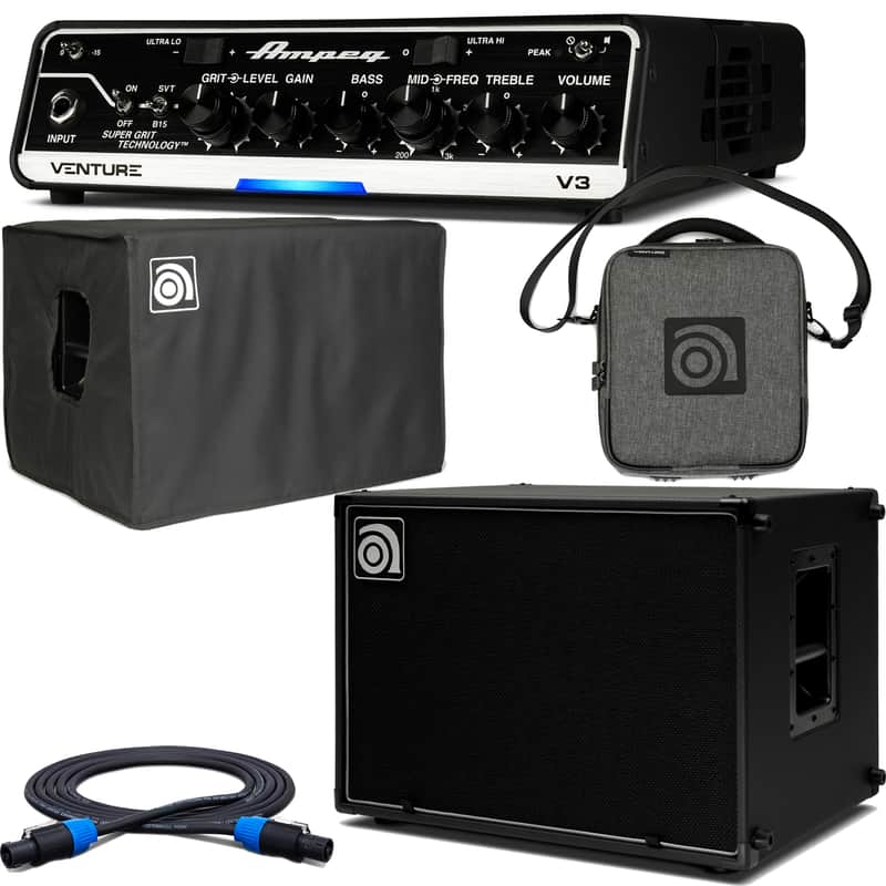 Ampeg Venture V3 300-Watt Portable Lightweight Bass Amp Head w/ Venture VB-210 2x10" Cab & Cable image 1
