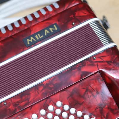 Milan Accordion 72-Bass 34-Key 5-Treble Switch Red Piano Accordion w/Case image 13