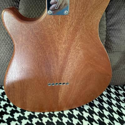 Custom Hybrid Offset Tele 5A Grade Flamed Mango wood top , Mahogany Body with Flamed roasted maple neck image 3