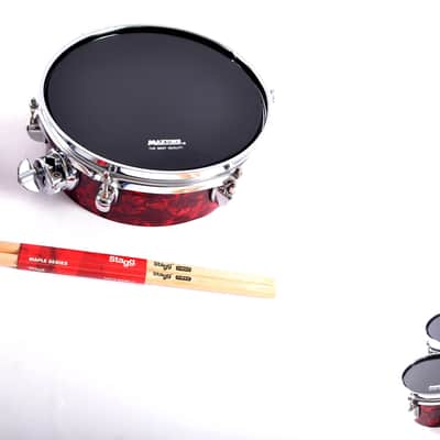 RED Brand New 100% Handmade Triple Bongo Set + Adjustable Stand with autonomous fastening, Maxtone drum head skins 6,8,10 inches & Stagg Sticks image 9
